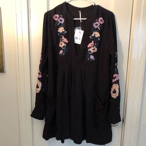 free people black embroidery peasant dress